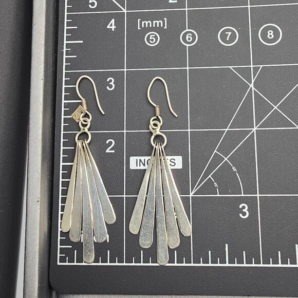 VTG Taxco TV-21 Sterling Silver Fan Dangle Earrings 2.75" Mexico 11.45g - Picture 8 of 9